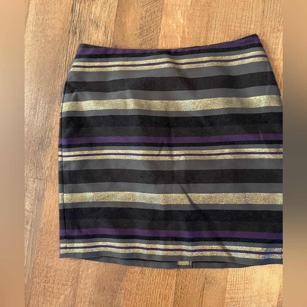 Banana Republic Miniskirt Purple/Gold/Olive/gray/Black Striped Sz 0 Washable